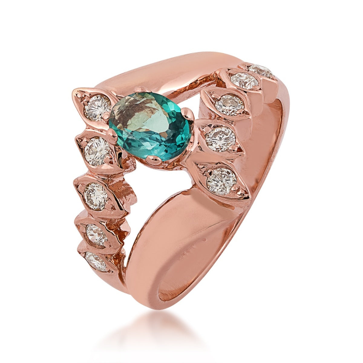 Oval Alexandrite & 3/8 ct. tw. Diamond Bypass Split Shank Ring in 14K Pink Gold front view