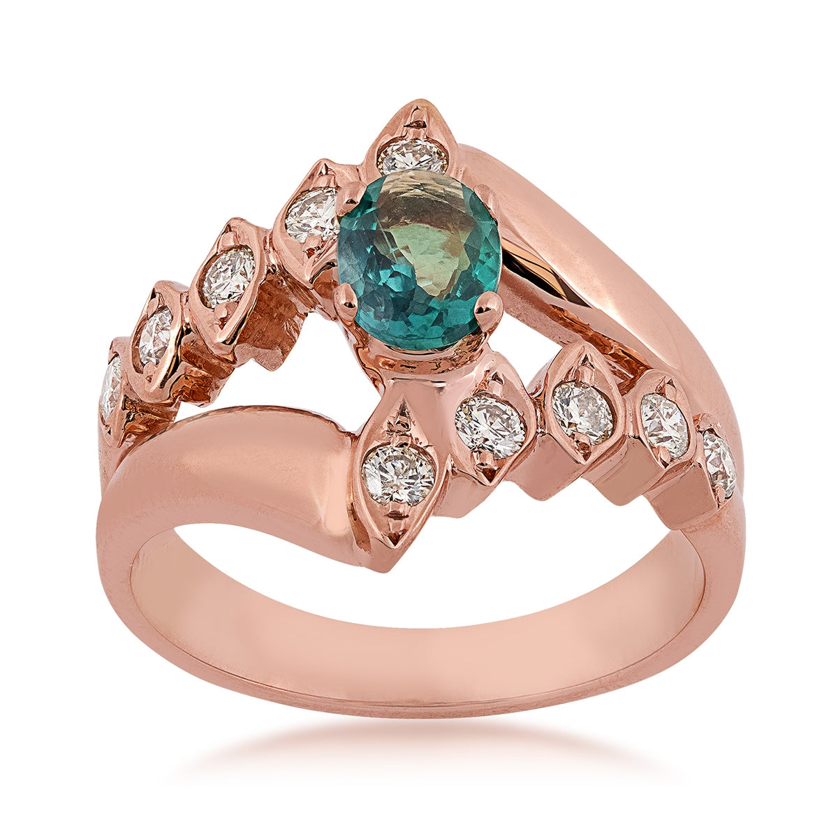 Oval Alexandrite & 3/8 ct. tw. Diamond Bypass Split Shank Ring in 14K Pink Gold