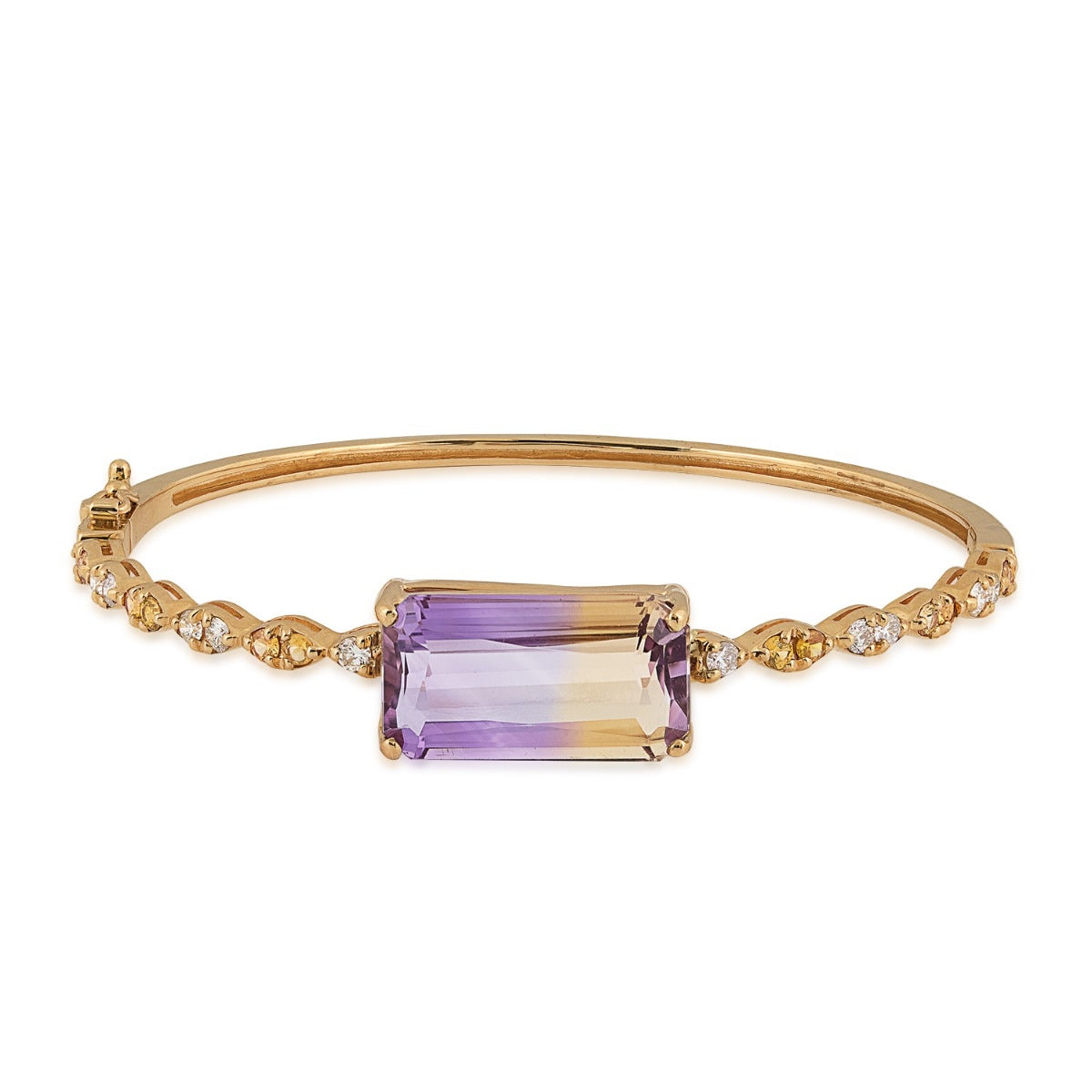 Emerald Cut Ametrine, Yellow Sapphire & 3/8 ct. tw. Diamond Bangle Bracelet in 14K Yellow Gold