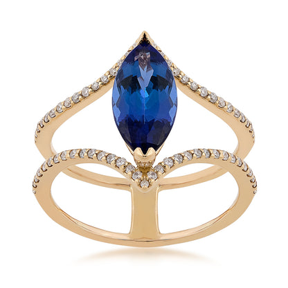 Marquise Tanzanite & 1/3 ct. tw. Diamond Open Ring in 14K Yellow Gold