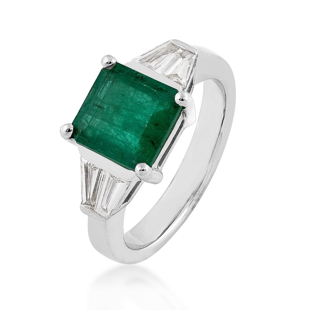 Square Emerald & 1/2 ct. tw. Baguette Diamond Ring in 14K White Gold front view