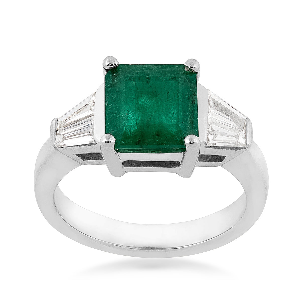 Square Emerald & 1/2 ct. tw. Baguette Diamond Ring in 14K White Gold
