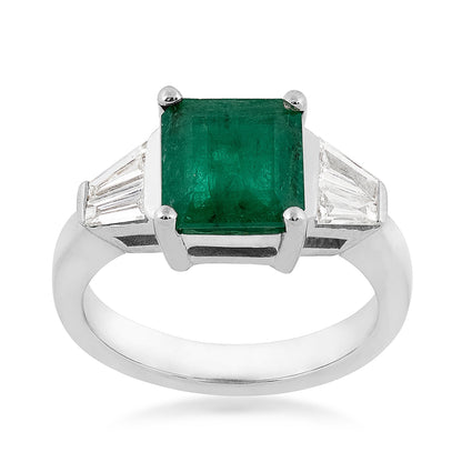 Square Emerald & 1/2 ct. tw. Baguette Diamond Ring in 14K White Gold