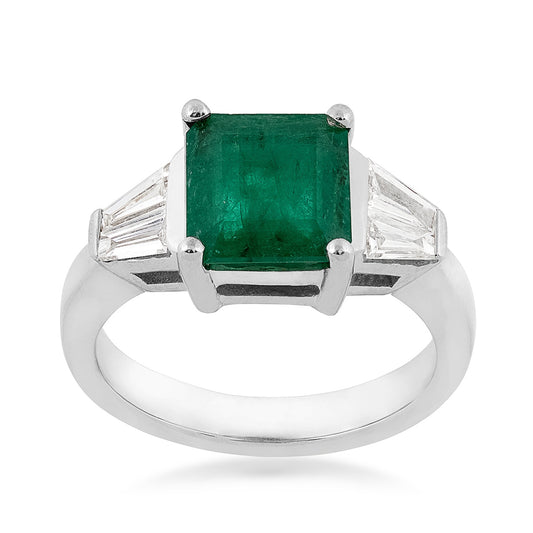 Square Emerald & 1/2 ct. tw. Baguette Diamond Ring in 14K White Gold