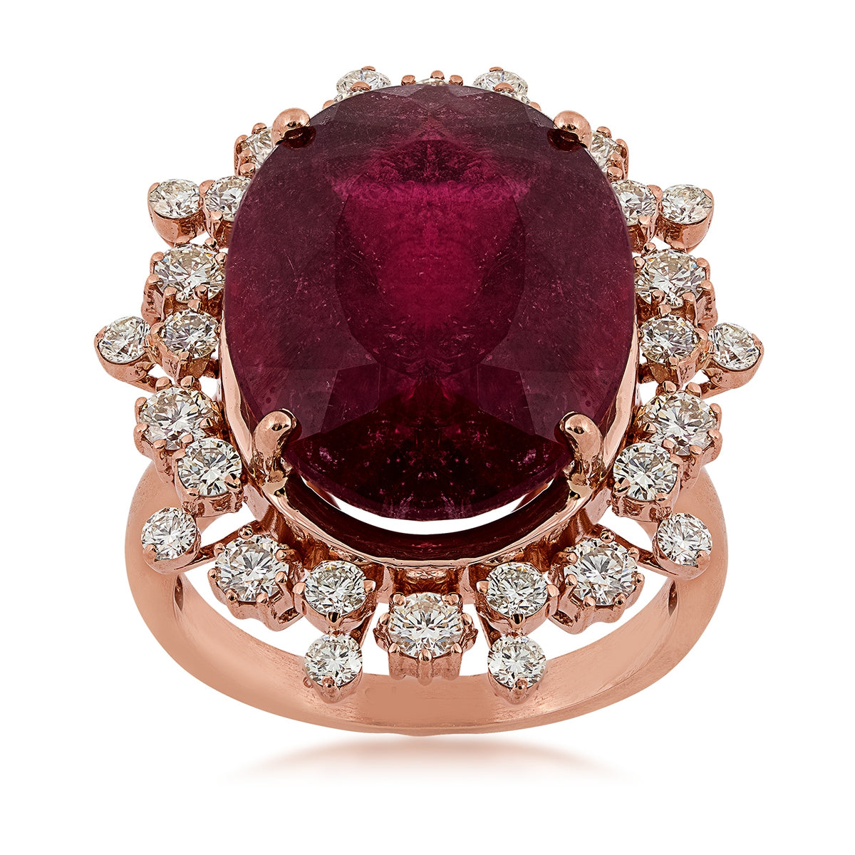 Oval Rubellite & 1-1/3 ct. tw. Diamond Starburst Halo Ring in 14K Pink Gold