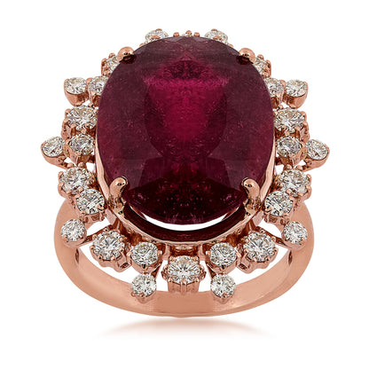 Oval Rubellite & 1-1/3 ct. tw. Diamond Starburst Halo Ring in 14K Pink Gold
