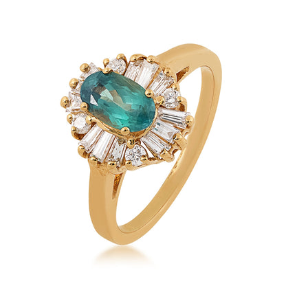 Oval Alexandrite & 1/6 ct. tw. Diamond Starburst Halo Ring in 14K Yellow Gold front view