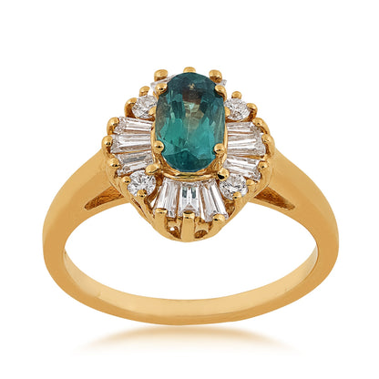 Oval Alexandrite & 1/6 ct. tw. Diamond Starburst Halo Ring in 14K Yellow Gold
