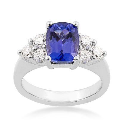 Cushion Tanzanite & 7/8 ct. tw. Diamond Ring in 14K White Gold