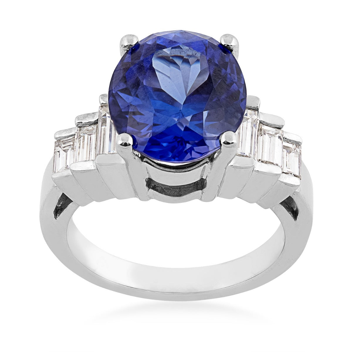 Oval Tanzanite & 1/2 ct. tw. Baguette Diamond Ring in 18K White Gold