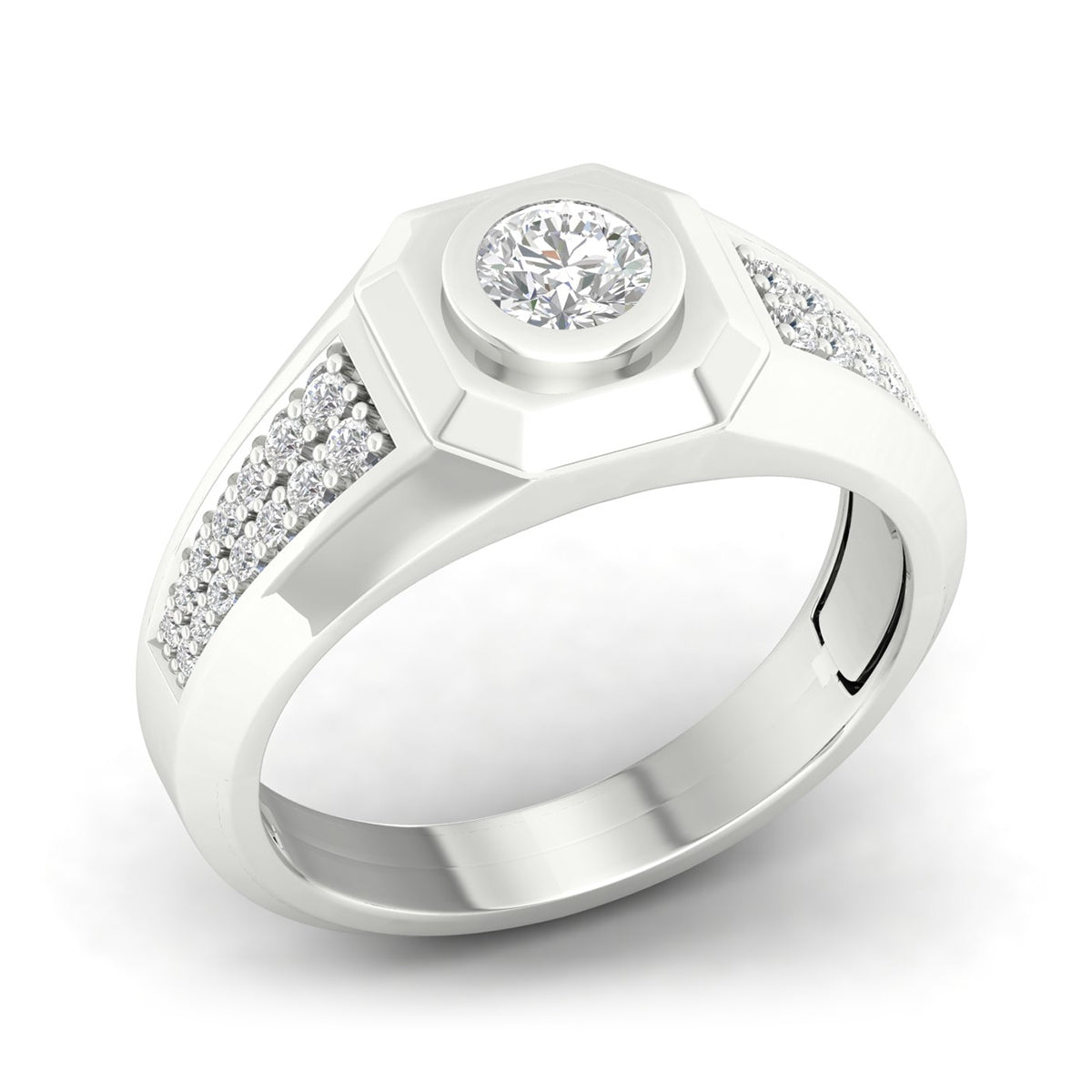 Adamante 3/4 ct. tw. Men's Lab-Grown Bezel Set Diamond Ring in 14K White Gold front view