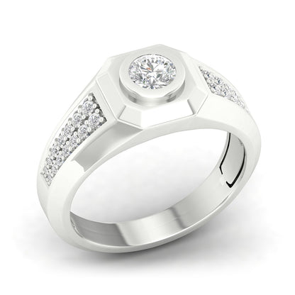 Adamante 3/4 ct. tw. Men's Lab-Grown Bezel Set Diamond Ring in 14K White Gold front view