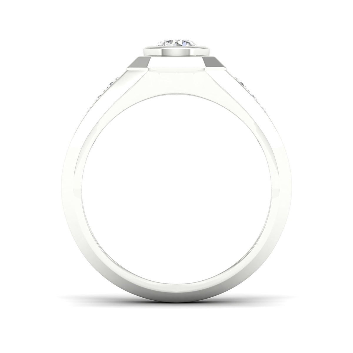 Adamante 3/4 ct. tw. Men's Lab-Grown Bezel Set Diamond Ring in 14K White Gold close-up detail