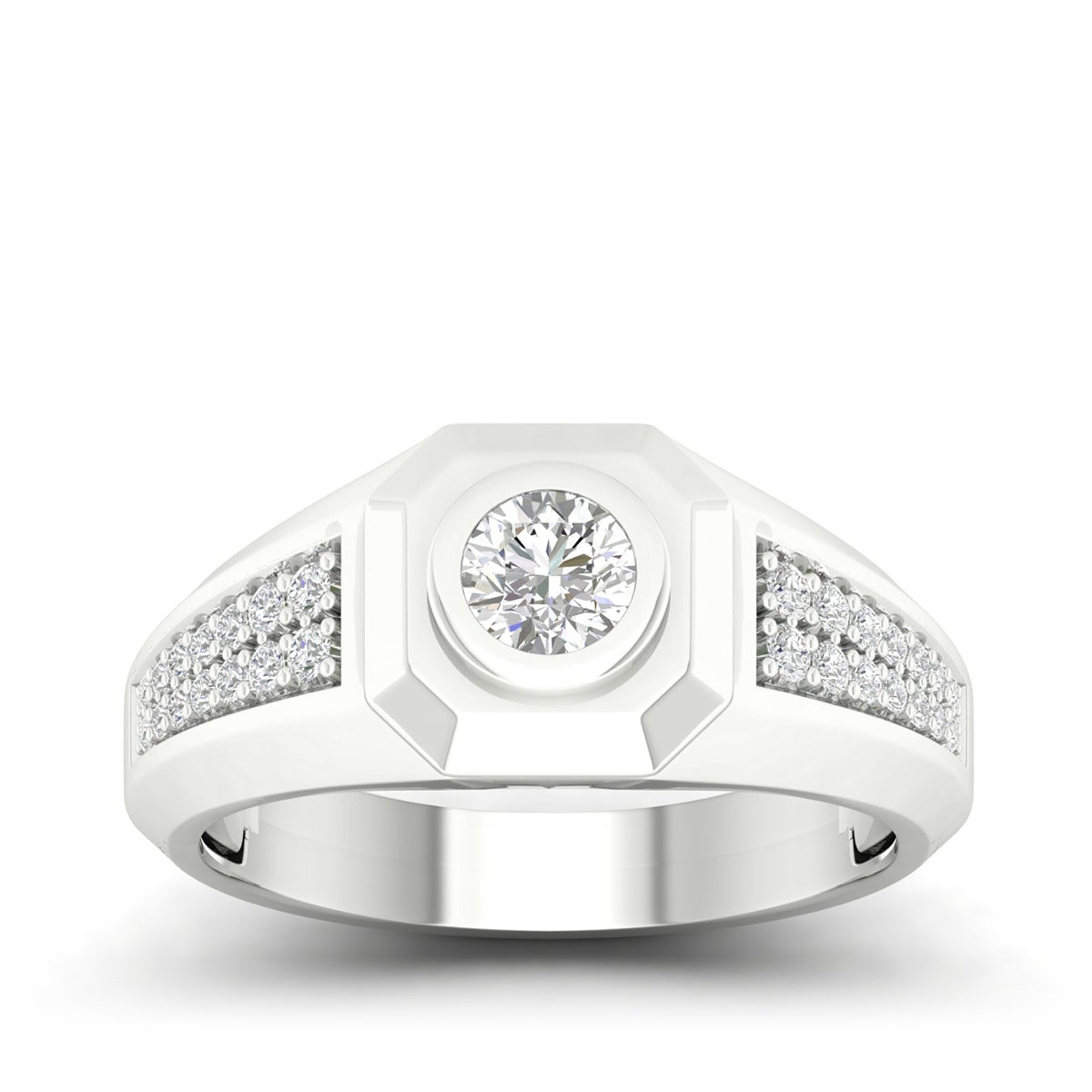 Adamante 3/4 ct. tw. Men's Lab-Grown Bezel Set Diamond Ring in 14K White Gold
