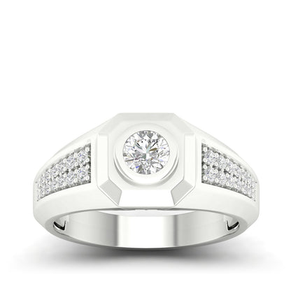Adamante 3/4 ct. tw. Men's Lab-Grown Bezel Set Diamond Ring in 14K White Gold
