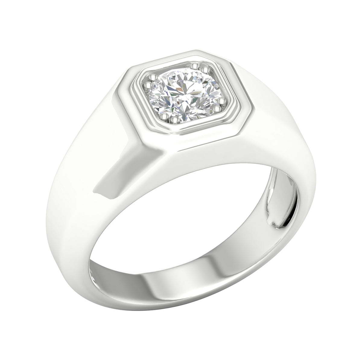 Adamante 1 ct. tw. Men's Lab-Grown Round Brilliant Diamond Solitaire Ring in 14K White Gold front view