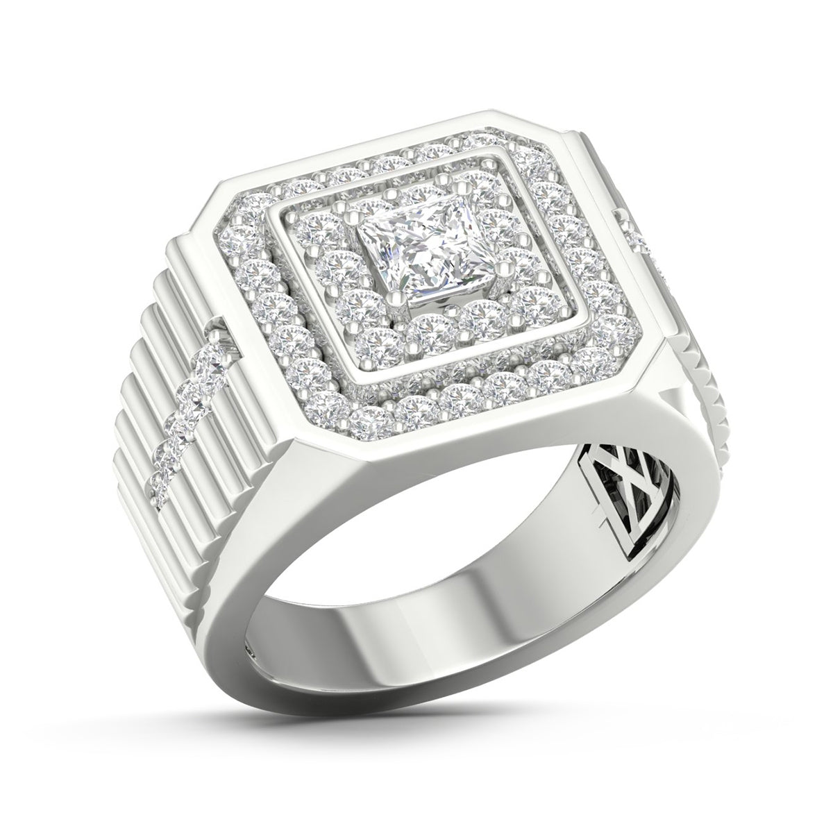 Adamante 2 ct. tw. Men's Lab-Grown Princess Cut Diamond Ring in 14K White Gold front view