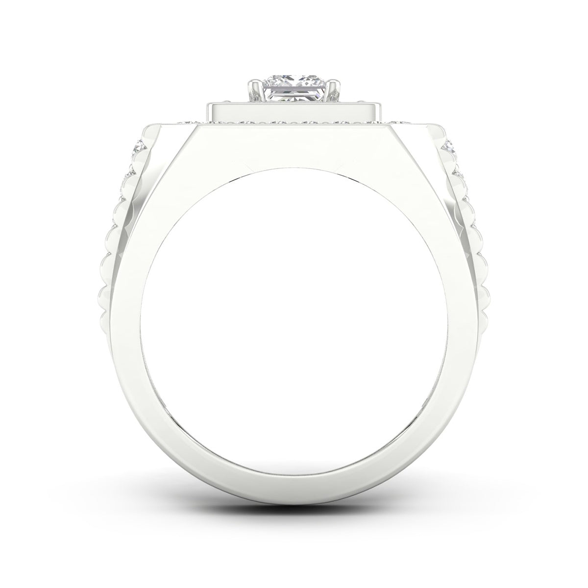 Adamante 2 ct. tw. Men's Lab-Grown Princess Cut Diamond Ring in 14K White Gold close-up detail