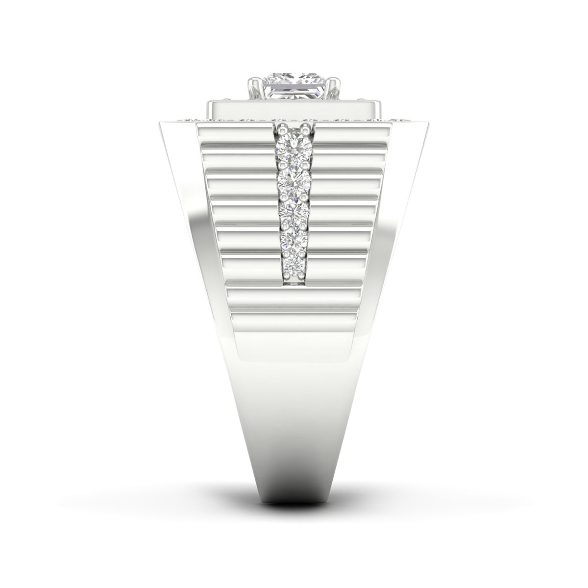 Adamante 2 ct. tw. Men's Lab-Grown Princess Cut Diamond Ring in 14K White Gold side profile
