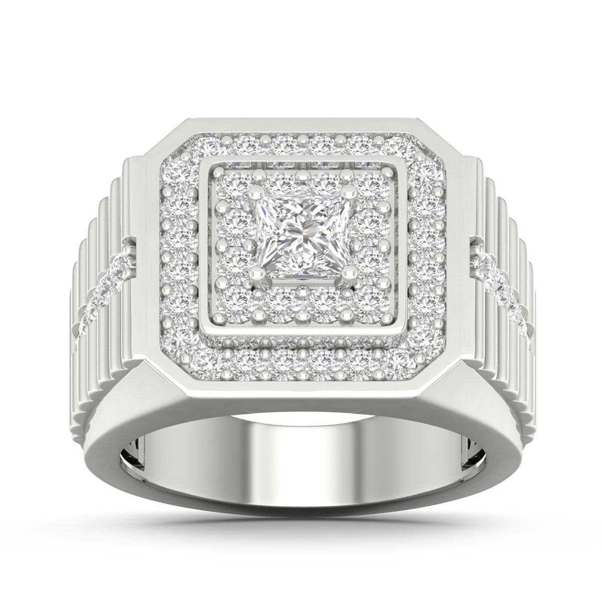 Adamante 2 ct. tw. Men's Lab-Grown Princess Cut Diamond Ring in 14K White Gold