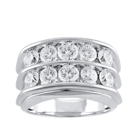 Adamante 4-1/5 ct. tw. Men's Lab-Grown Diamond Double Row Ring in 14K White Gold