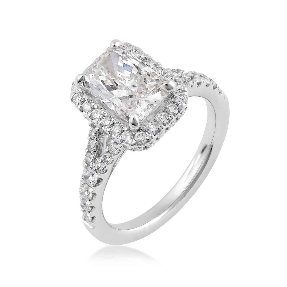 Adamante 2-7/8 ct. tw. Lab-Grown Radiant Cut Diamond Halo Split Shank Engagement Ring in 14K White Gold front view