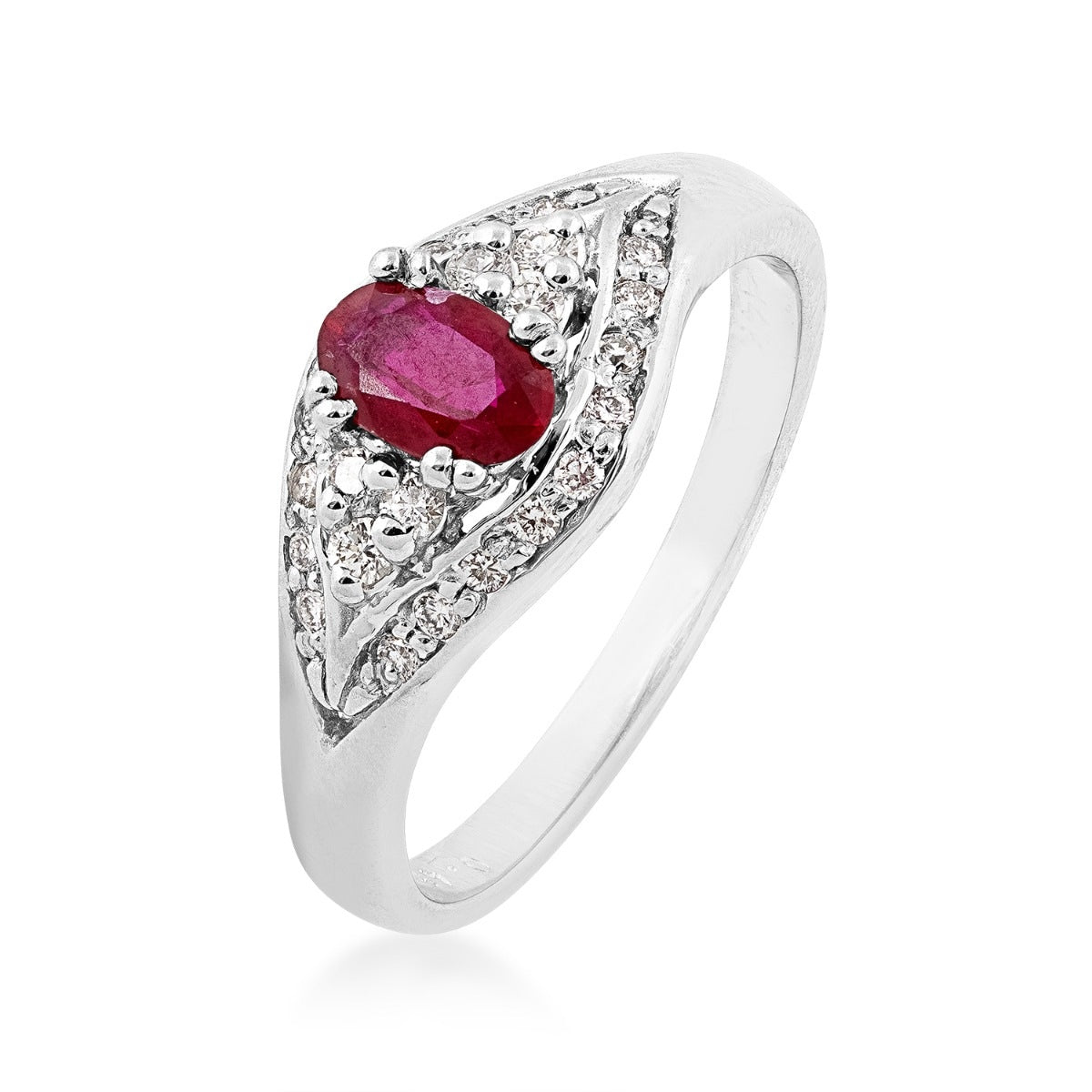 Oval Ruby & 1/6 ct. tw. Diamond Ring in 14K White Gold front view