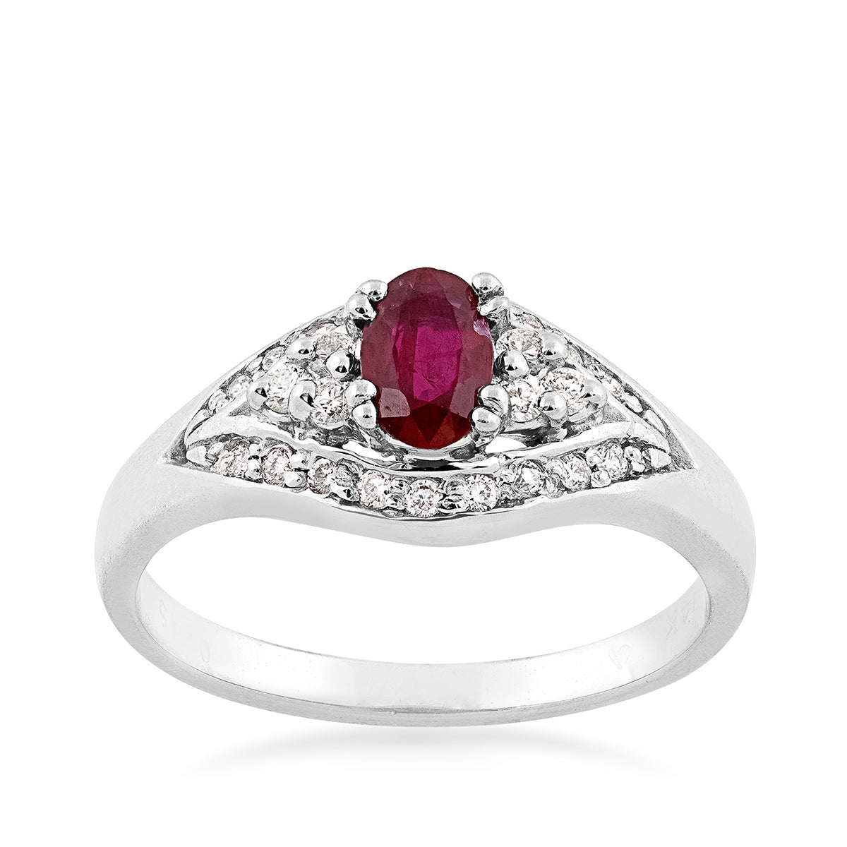Oval Ruby & 1/6 ct. tw. Diamond Ring in 14K White Gold