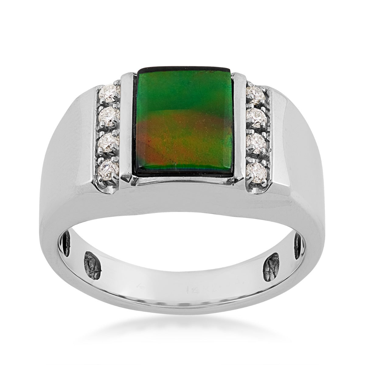 Men's Rectangle Ammolite & 1/5 ct. tw. Diamond Ring in 14K White Gold