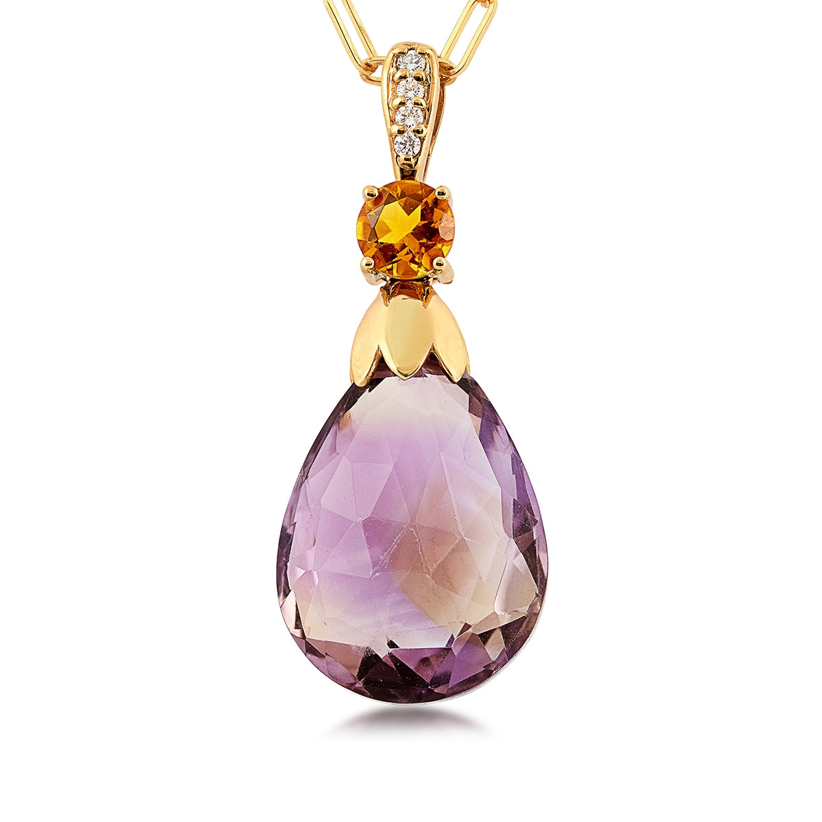 Fantasy Cut Ametrine, Citrine & 1/10 ct. tw. Diamond Pendant in 14K Yellow Gold