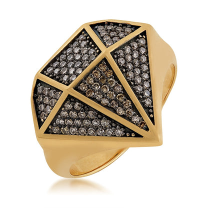 Men's 5/8 ct. tw. Treated Cognac Diamond Diamond-Shaped Pave Ring in 14K Yellow Gold front view