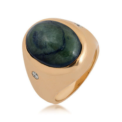 Men's Oval Sapphire & 1/8 ct. tw. Flush Set Diamond Ring in 14K Yellow Gold front view