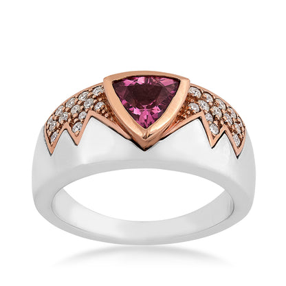 Men's Bezel Set Trillion Pink Tourmaline & 3/8 ct. tw. Diamond Ring in 14K White & Pink Gold