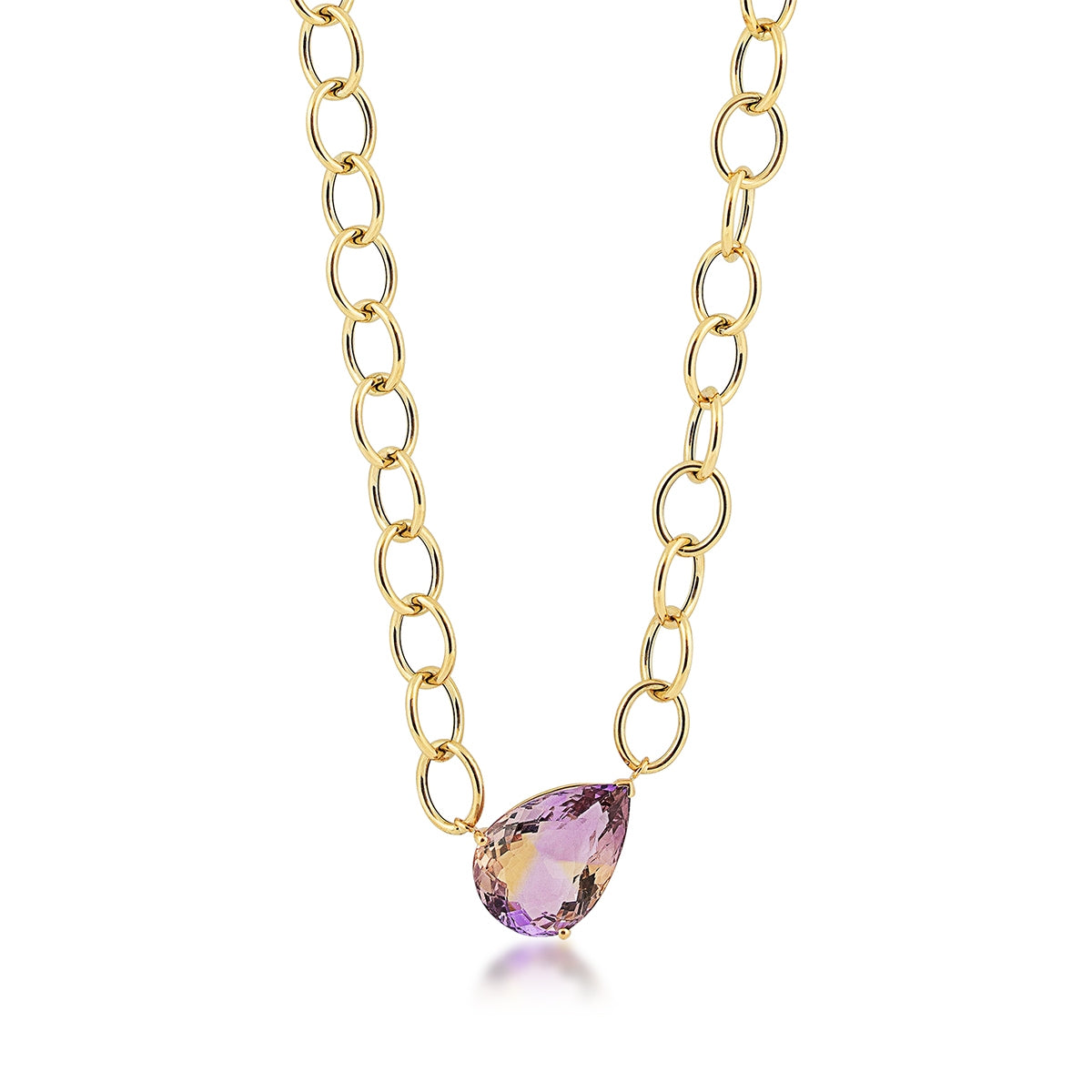 Pear Ametrine Necklace in 14K Yellow Gold front view