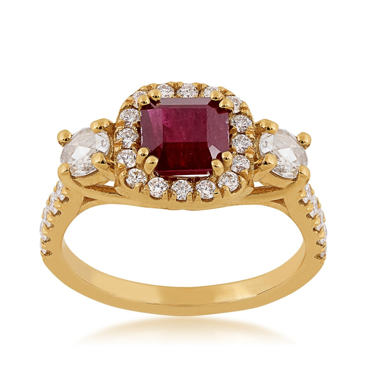 Square Ruby & 1/4 ct. tw. Diamond Halo Ring in 14K Yellow Gold