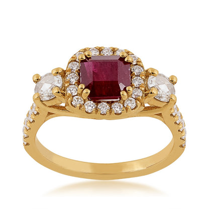 Square Ruby & 1/4 ct. tw. Diamond Halo Ring in 14K Yellow Gold