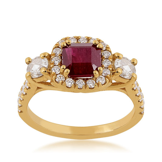 Square Ruby & 1/4 ct. tw. Diamond Halo Ring in 14K Yellow Gold