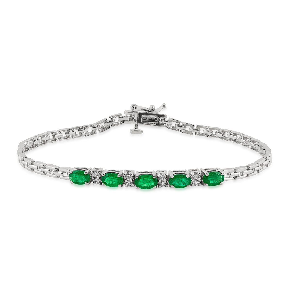 Oval Emerald & 1/5 ct. tw. Diamond Bracelet in 14K White Gold