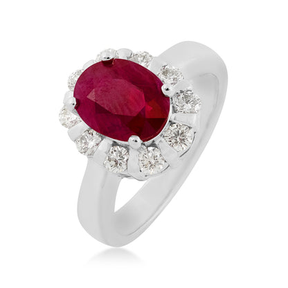 Oval Ruby & 5/8 ct. tw. Diamond Halo Ring in 14K White Gold front view