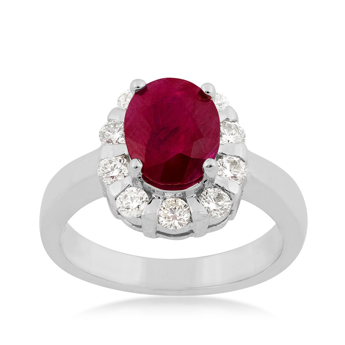 Oval Ruby & 5/8 ct. tw. Diamond Halo Ring in 14K White Gold