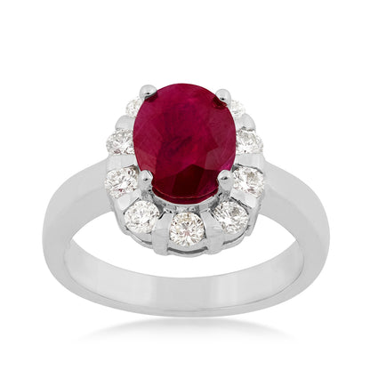Oval Ruby & 5/8 ct. tw. Diamond Halo Ring in 14K White Gold