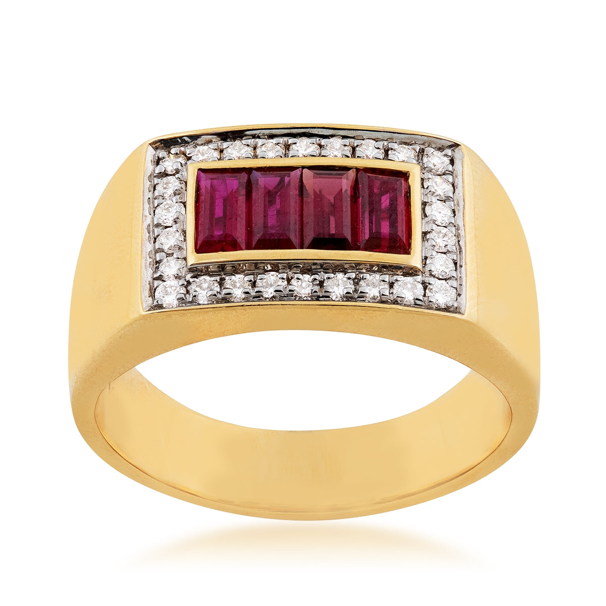 Men's Baguette Ruby & 1/3 ct. tw. Diamond Ring in 14K Yellow Gold