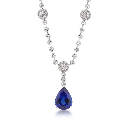 Pear Tanzanite & 3-3/4 ct. tw. Diamond Station Necklace in 14K White Gold front view