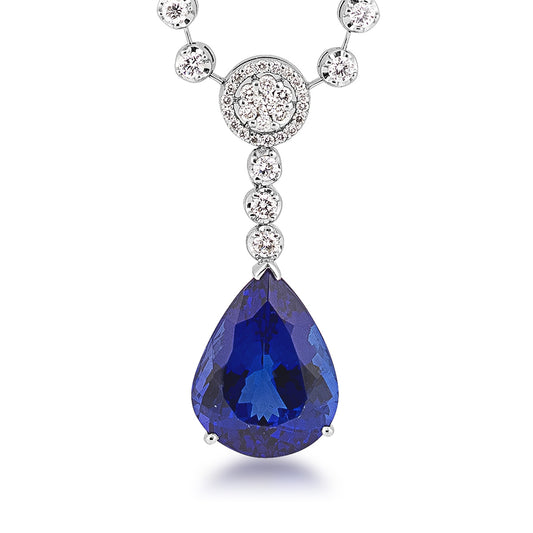 Pear Tanzanite & 3-3/4 ct. tw. Diamond Station Necklace in 14K White Gold