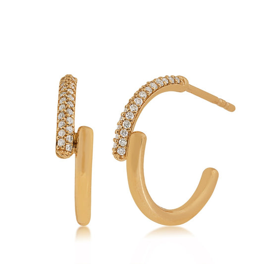 1/4 ct. tw. Diamond Pave Bypass Hoops in 14K Yellow Gold
