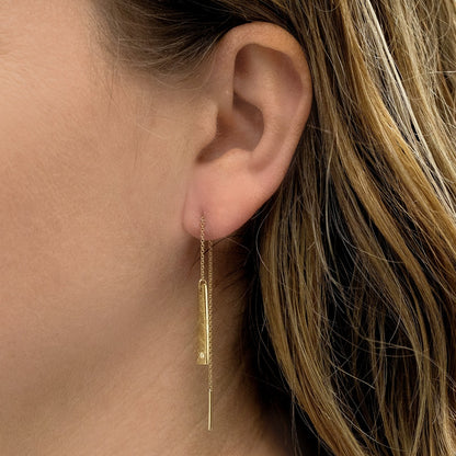 Diamond Accent Threader Dangle Earrings in 14K Yellow Gold front view