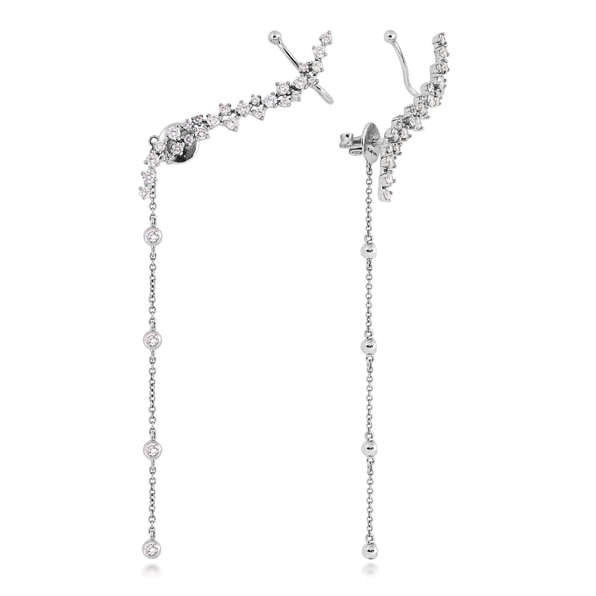 1-1/10 ct. tw. Diamond Cuff Ear Crawler Earrings with Dangle in 14K White Gold