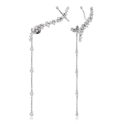 1-1/10 ct. tw. Diamond Cuff Ear Crawler Earrings with Dangle in 14K White Gold