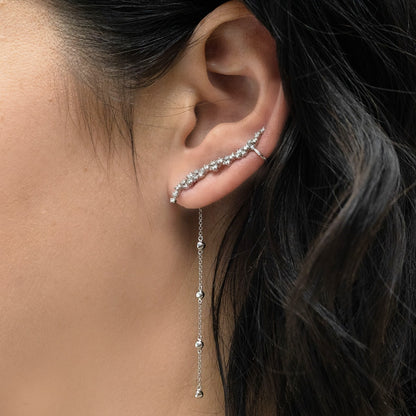 1-1/10 ct. tw. Diamond Cuff Ear Crawler Earrings with Dangle in 14K White Gold front view