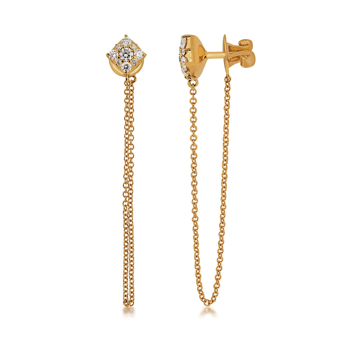 1/3 ct. tw. Diamond Cluster Earrings with Chain Drop in 14K Yellow Gold